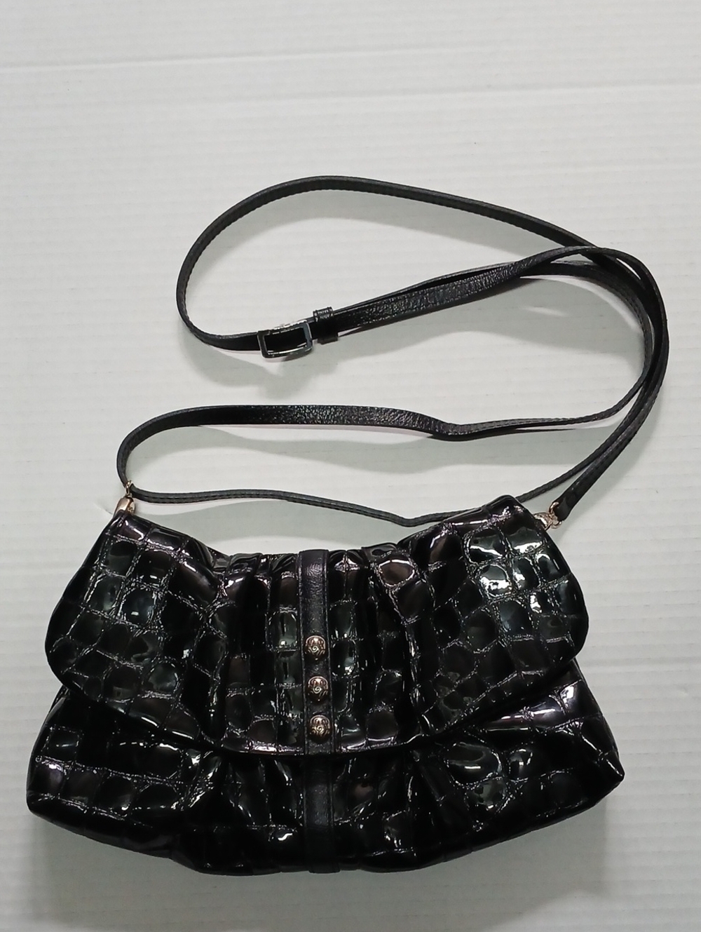 Brighton Handbag Clutch Shoulder Mini  Black Patent Leather Crocodile Embossed